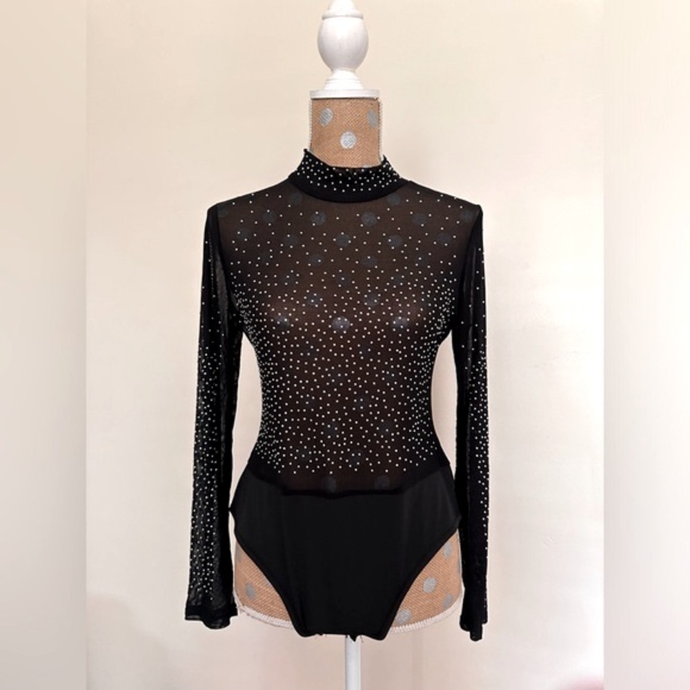 Sheer Studded High Neck Long Sleeve Bodysuit